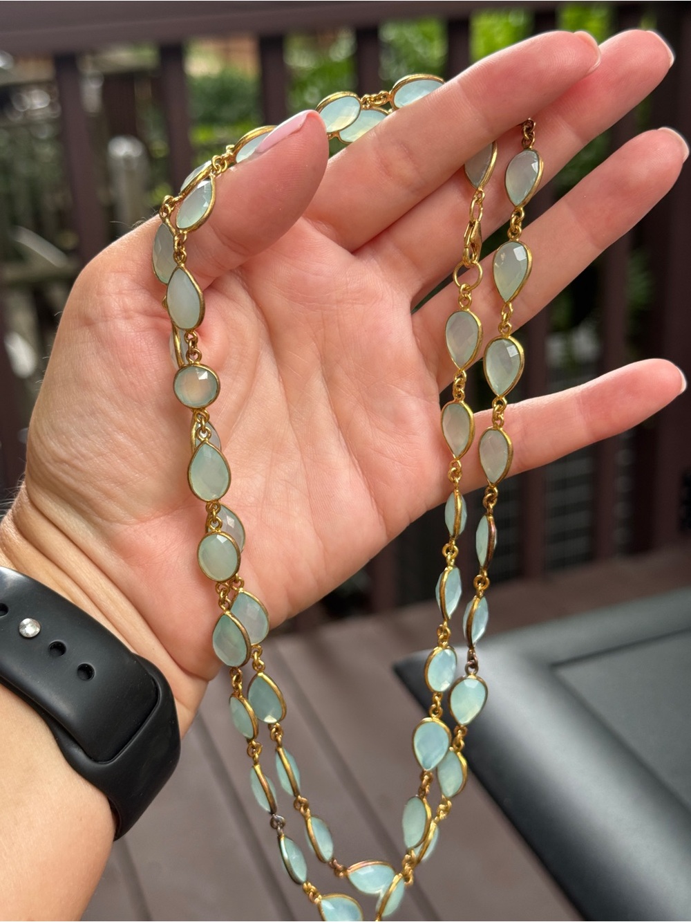 Gold in color Teardrop Chalcedony Bracelet - Pale Aqua - Picture 7 of 9